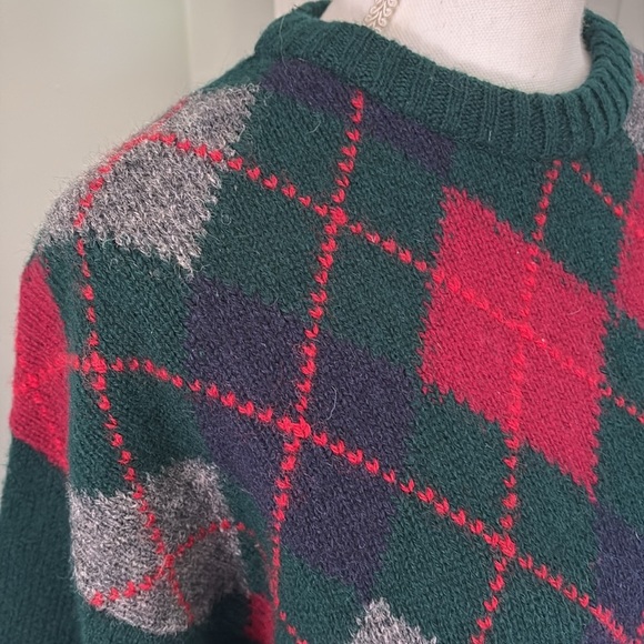James Dalgliesh Mens Sweater Large Gray Green Red Shetland Wool Argyle Ireland - Picture 2 of 6